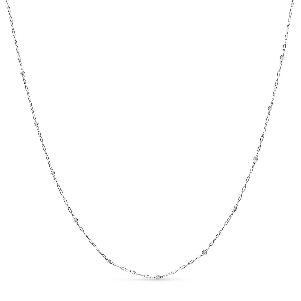 14K White Gold 1/2 Cttw Diamond Bezel Station Paperclip Chain Necklace (H-I Color, SI1-SI2 Clarity) - 18"