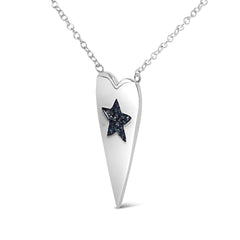 .925 Sterling Silver Blue Diamond Heart with Star Pendant Necklace