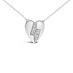 925 Sterling Silver 1/3 Ctw Diamond Heart and Lightning Bolt Pendant Necklace (H-I Color, SI1-SI2 Clarity) - 18" Inches