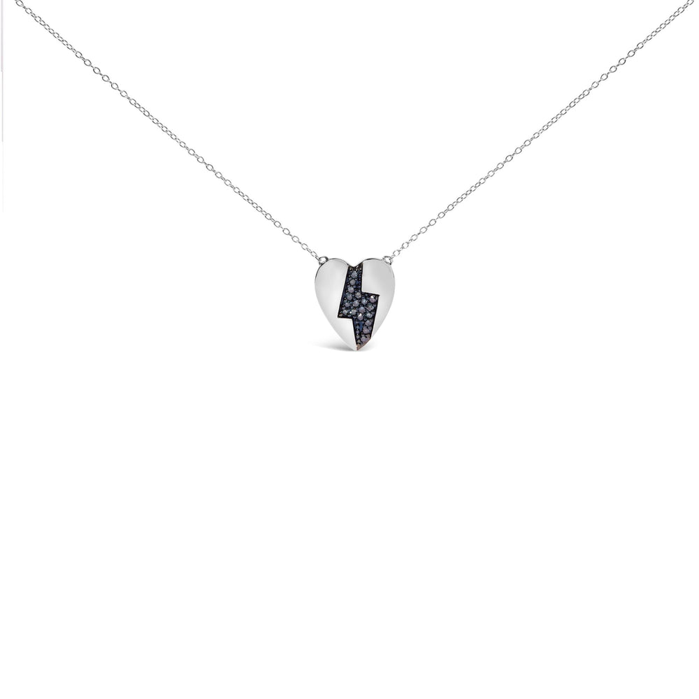 925 Sterling Silver 1/3 Ctw Blue Diamond Heart and Lightning Bolt Pendant Necklace (Blue Color, SI1-SI2 Clarity) - 18" Inches