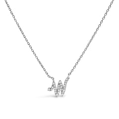 10K White Gold Diamond Accent A-Z Initial Script Style Pendant Necklace