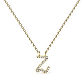 14K Yellow Gold Diamond Accent "A-Z" Initial Script Style Pendant Necklace
