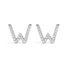 10K White Gold 1/10 Cttw Diamond Initial “A” to "Z" Stud Earring