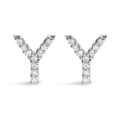 10K White Gold 1/10 Cttw Diamond Initial “A” to "Z" Stud Earring