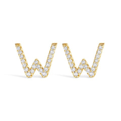 10K Yellow Gold 1/10 Cttw Diamond Initial “A” to "Z" Stud Earring