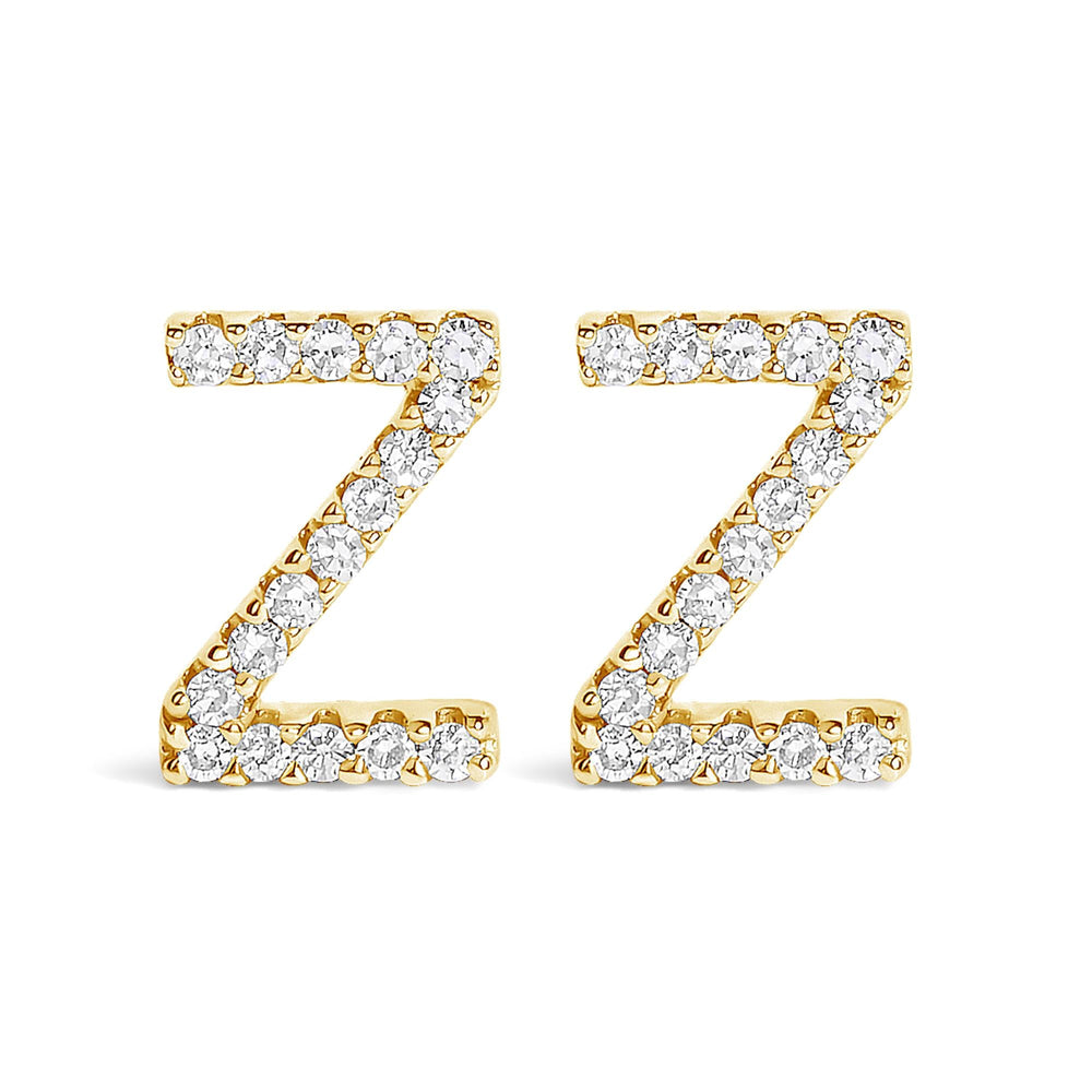 10K Yellow Gold 1/10 Cttw Diamond Initial “A” to "Z" Stud Earring
