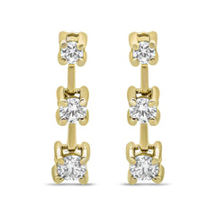 14K Gold Round Diamond 3 Stone Graduated Linear Drop Past, Present and Future Stud Earrings (H-I Color, SI1-SI2 Clarity)