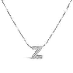 10K White Gold Diamond Accent "A-Z" Initial Bubble Pendant Necklace