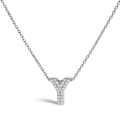 10K White Gold Diamond Accent "A-Z" Initial Bubble Pendant Necklace