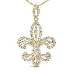 14K Yellow Gold 1.00 Cttw Round Diamond Fleur De Lis 18" Pendant Necklace (H-I Color, SI2-I1 Clarity)