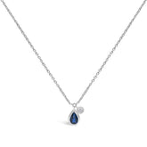 14K White Gold 6x4mm Pear Blue Sapphire and Diamond Accent Charm Pendant Necklace - 18" Inches