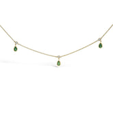 10K Yellow Gold Dangling 5x3 mm Green Emerald and Diamond Station Necklace - 18" Inches