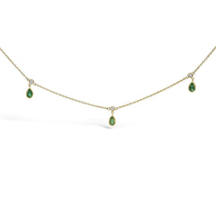 10K Yellow Gold Dangling 5x3 mm Green Emerald and Diamond Station Necklace - 18" Inches