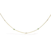 14K Yellow Gold Bezel Set Alternating Green Emerald and Diamond Station Necklace - 18" Inches