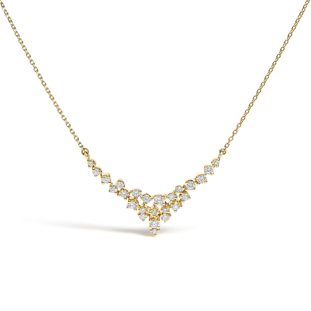 14K Yellow Gold 1/2 Cttw Diamond Scattered "V" Necklace (I-J Color, SI2-I1 Clarity) - 18" Inches