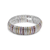 .925 Sterling Silver Multi Row Rainbow Gemstone Bangle Bracelet - 7.5" Inches
