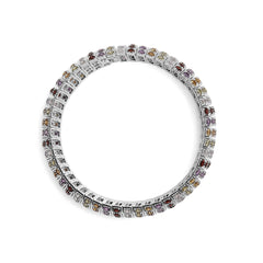.925 Sterling Silver Multi Row Rainbow Gemstone Bangle Bracelet - 7.5" Inches