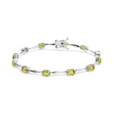 .925 Sterling Silver 5 1/2 Cttw Oval Shaped Created Green Peridot Link Bracelet - 7" Inches