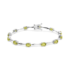 .925 Sterling Silver 5 1/2 Cttw Oval Shaped Created Green Peridot Link Bracelet - 7" Inches