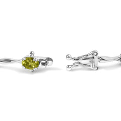 .925 Sterling Silver 5 1/2 Cttw Oval Shaped Created Green Peridot Link Bracelet - 7" Inches