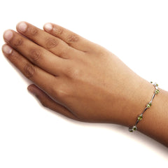 .925 Sterling Silver 5 1/2 Cttw Oval Shaped Created Green Peridot Link Bracelet - 7" Inches