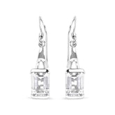 .925 Sterling Silver 3.0 Cttw Emerald Cut White Topaz Solitaire Dangle Earring - AAA Quality