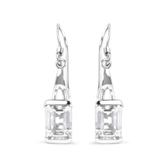 .925 Sterling Silver 3.0 Cttw Emerald Cut White Topaz Solitaire Dangle Earring - AAA Quality
