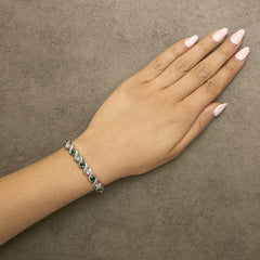 .925 Sterling Silver Created Emerald and Diamond Twist S Link Bracelet