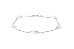 14K White Gold Cultured White Freshwater Pearl Station Bracelet