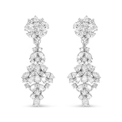 18K White Gold 9 1/2 Cttw Diamond Cluster Drop Dangle Clip-On Earrings (F-G Color, VS1-VS2 Clarity)