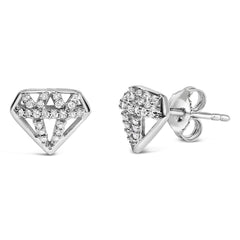 Sterling Silver 1/6 Cttw Diamond Motif Stud Earrings
