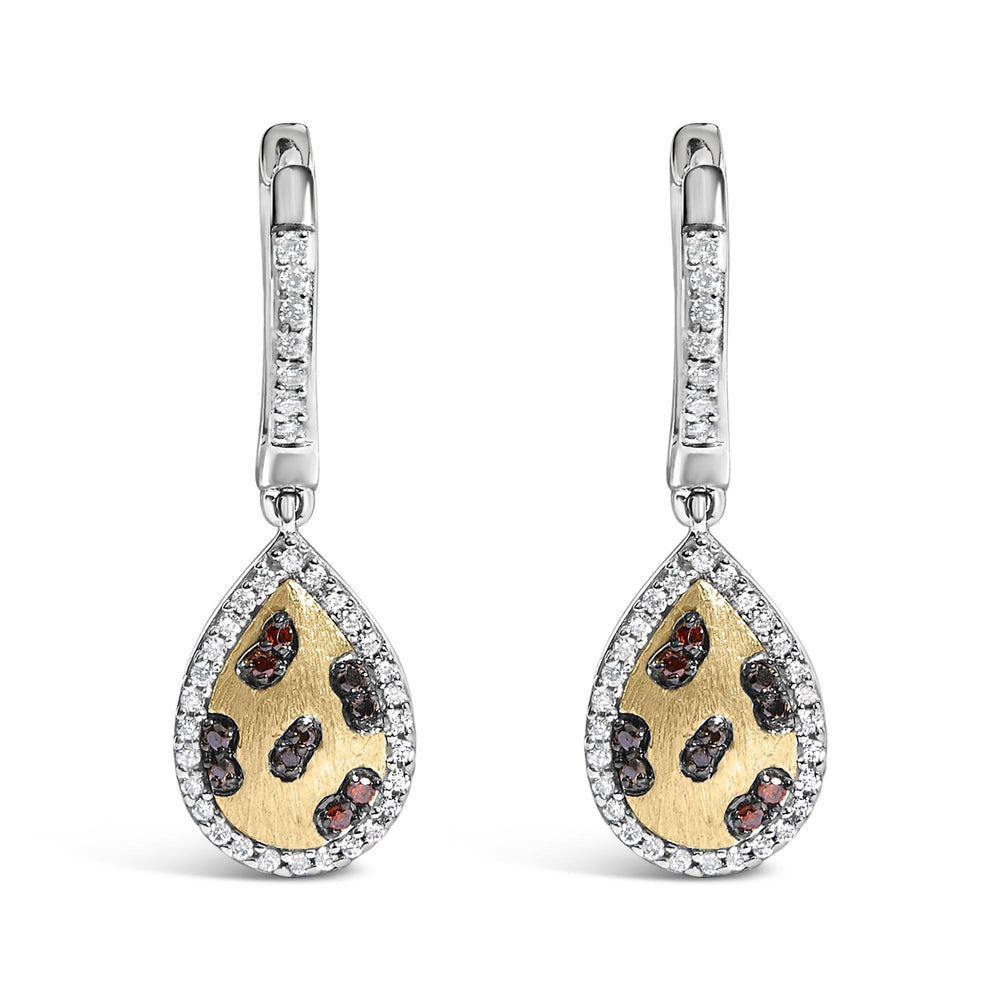 10K Yellow Gold Plated Sterling Silver 1/3 Cttw Multi Color Diamond Pear Shape Dangle Earrings