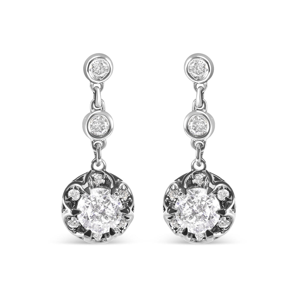 14k White Gold 5/8 Cttw Diamond Halo Drop and Dangle Earrings Stud with Bale (I-J Color, I1-I2 Clarity)
