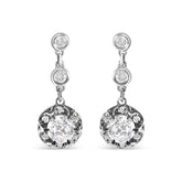 14k White Gold 5/8 Cttw Diamond Halo Drop and Dangle Earrings Stud with Bale (I-J Color, I1-I2 Clarity)
