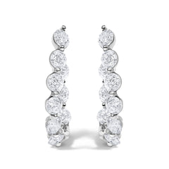 14K White Gold 3 3/4 Cttw Graduating Diamond Oval Hoop Earrings