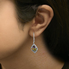 Sterling Silver Diamond Accent Multi Stone Rhombus Drop Earrings