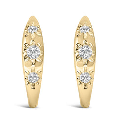 10K Gold 1/5 Cttw Lab Grown Diamond Three Stone Huggie Hoop Earrings