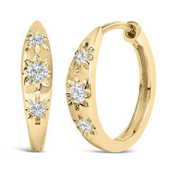 10K Gold 1/5 Cttw Lab Grown Diamond Three Stone Huggie Hoop Earrings