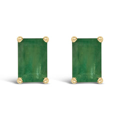 14K Gold 6x4MM Emerald Shaped Gemstone Solitaire Stud Earrings