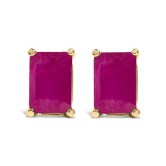 14K Gold 6x4MM Emerald Shaped Gemstone Solitaire Stud Earrings