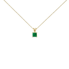14K Gold 5x5 MM Square Shaped Gemstone Solitaire Pendant Necklace
