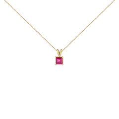 14K Gold 5x5 MM Square Shaped Gemstone Solitaire Pendant Necklace