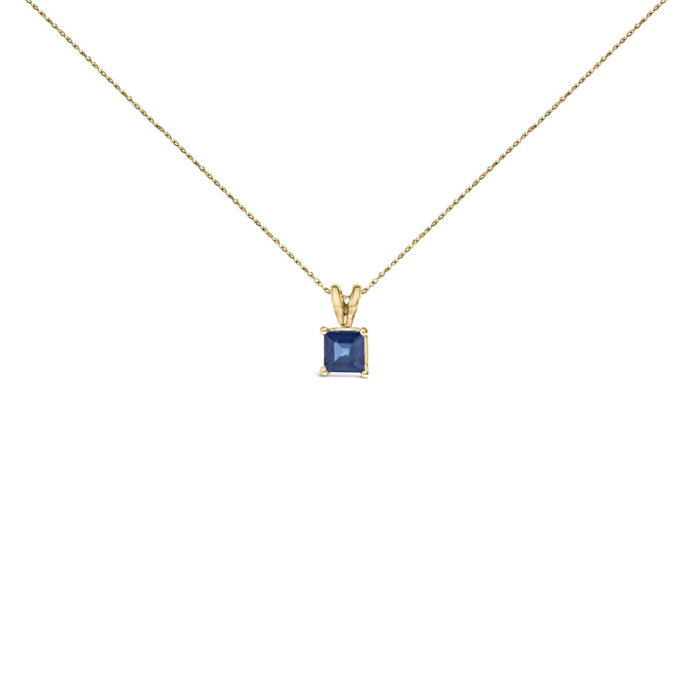 14K Gold 5x5 MM Square Shaped Gemstone Solitaire Pendant Necklace