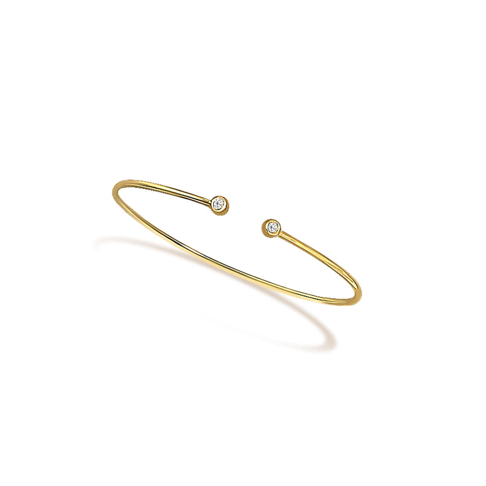 10K Yellow Gold plated Sterling Silver Lab Grown Diamond Accent Bezel Cuff Bangle Bracelet