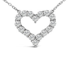 14K White Gold 1 1/2 Cttw Lab Grown Diamond Open Heart Pendant Necklace - 17" Inches
