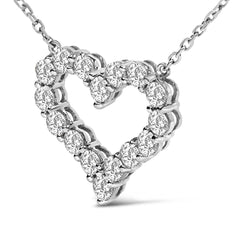 14K White Gold 1 1/2 Cttw Lab Grown Diamond Open Heart Pendant Necklace - 17" Inches