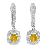 14K White Gold 1 1/5 Cttw Yellow Lab Grown Diamond Halo Drop and Dangle Earrings