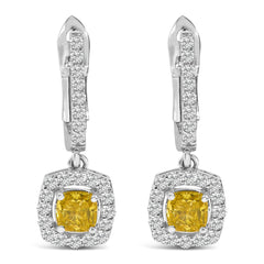 14K White Gold 1 1/5 Cttw Yellow Lab Grown Diamond Halo Drop and Dangle Earrings