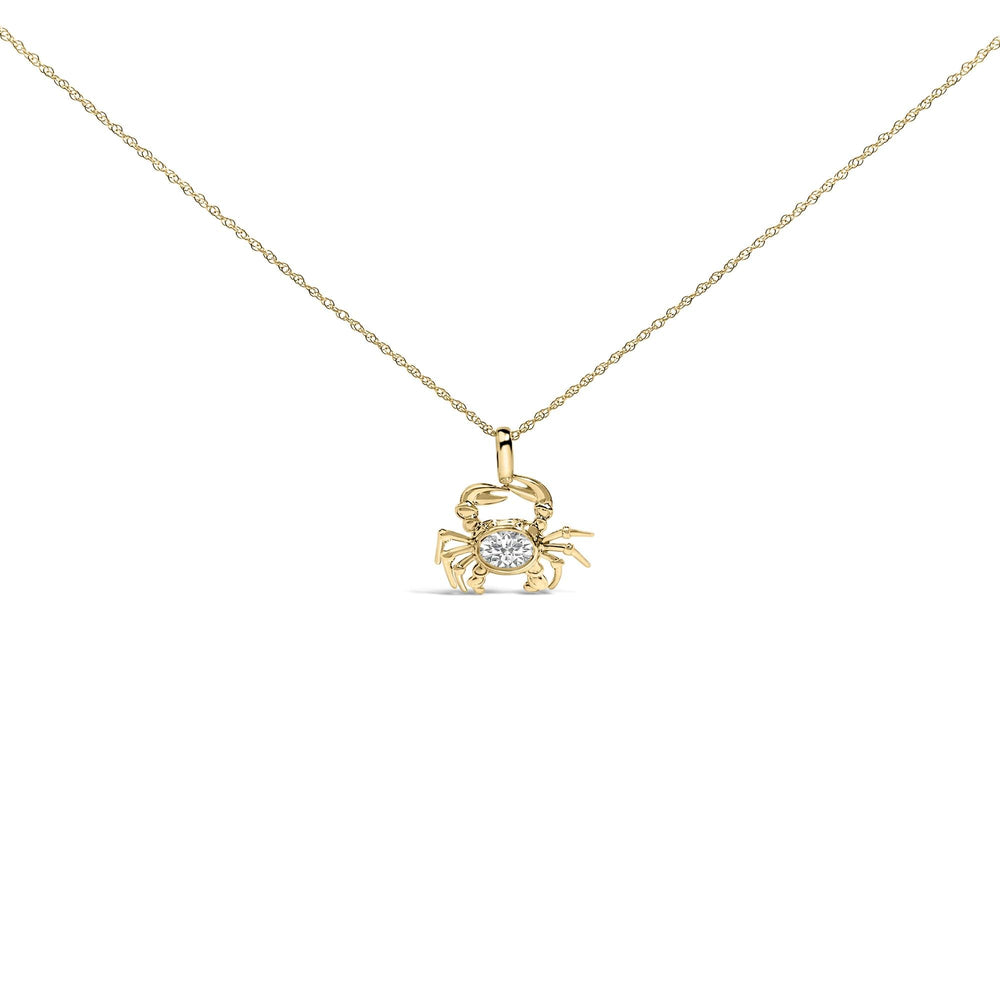 14K Yellow Gold 1/5 Cttw Lab Grown Diamond Crab Pendant Necklace
