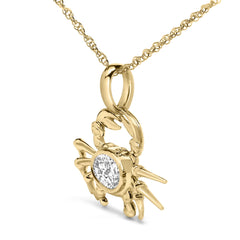 14K Yellow Gold 1/5 Cttw Lab Grown Diamond Crab Pendant Necklace